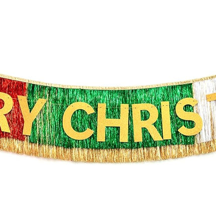House of Party Merry Christmas Banner Christmas Banner with Foil Fringe Curtains Backdrop 6 Feet Christmas Party Banner for Xmas Party Supplier Xmas Indoor Hanging for Home & Party Decorations