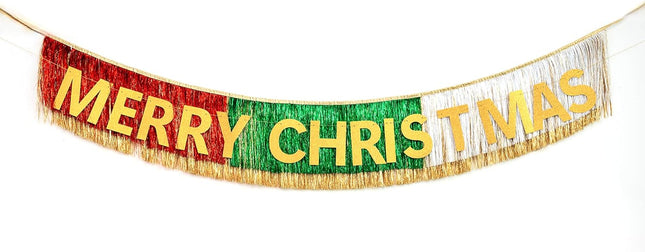 House of Party Merry Christmas Banner Christmas Banner with Foil Fringe Curtains Backdrop 6 Feet Christmas Party Banner for Xmas Party Supplier Xmas Indoor Hanging for Home & Party Decorations