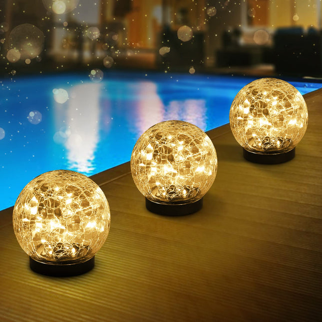Outdoor Decor Solar Lights Garden Lights Solar Globe Lights Solar Balls for Garden Pathway Lights Solar Garden Decor 3 Pack for Decorations Lawn (Medium 3 Pack, Warm White-3)