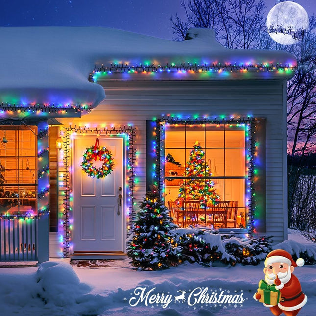JMEXSUSS 400 LED Cluster Lights Christmas Green Wire Plug in, 27ft Twinkle Lights Outdoor with Remote, 8 Modes Cluster Lights for Christmas Tree Garland Wreath Door Decoration, Multicolor