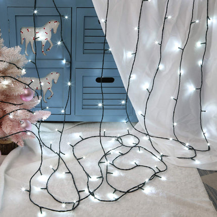 QUWIN White Christmas String Lights, 115Ft 300 LED UL 8 Modes with End-to-End Plug, Indoor & Outdoor Fairy Light for Christmas Tree, Patio, Wedding, Party (115Ft Cool White)