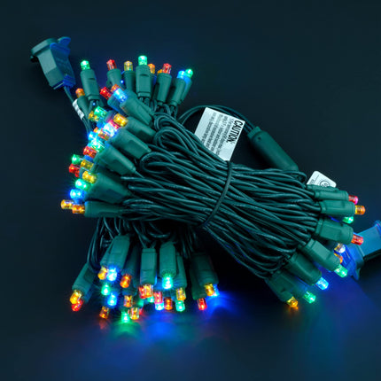 YULETIME Multicolor 5MM LED Christmas Lights, 33 ft 100 Count 4" Spacing One-Piece High Waterproof Wide Angle UL String Light (Multicolor - Green Wire)