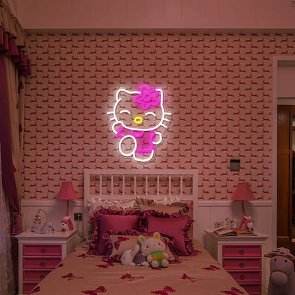 Hello Kit Neon Sign Dimmable Kitty Neon Sign Kawaii Cat Anime Neon Sign Kitty Room Decor Lights for Girl's Room Child Bedroom Birthday Halloween Christmas 14.7’’x12.5’’