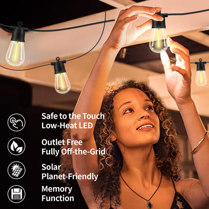 Solar String Lights for Outside 49Ft Solar Outdoor String Lights USB Rechargeable Dimmable Waterproof S14 Patio Lights with Remote 25 Shatterproof Bulbs Hanging Lights for Garden Porch Party Christmas
