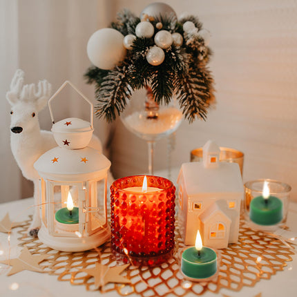 Eywamage Green Christmas Flameless LED Tealights with Remote Batteries, Flickering Battery Operated Tea Votive Candles Set of 10