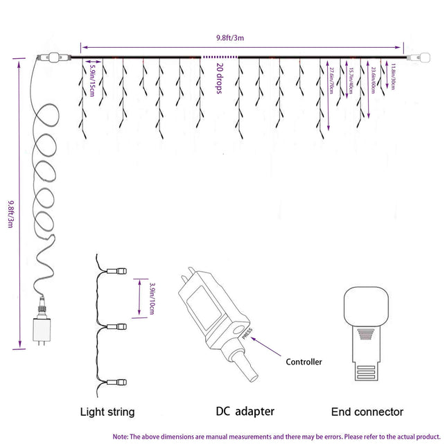 YASENN 100LED 9.9Ft Icicle Lights,8 Modes String Lights,Icicle Style Lights with Timer,Connectable Fairy Lights for Wall Eave Roof Porch Garden Christmas Decoration (Clear cable Multicolor LED)