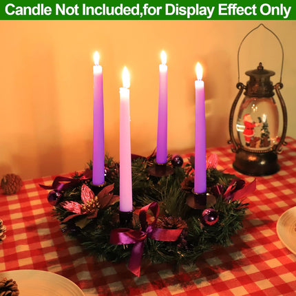 [Safety Fire Retardant] Christmas Purple Advent Wreath Decor 4 Advent Candle Holder with 4 Pinecorn 4 Ribbon 2 Poinsettia 4 Ball 4 Berry Christmas Centerpiece Table Decorations Home Indoor(No Candles)