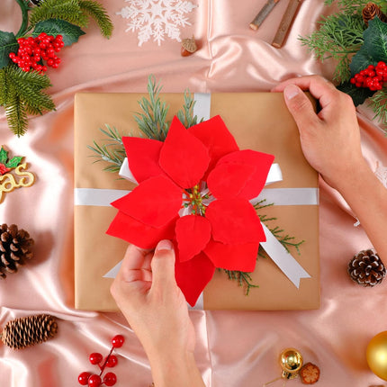 Luyue 12 PCS Real Touch Poinsettia Flowers Artificial Poinsettia Christmas Decorations Red Poinsettia Picks Fake Christmas Flower with Stems and Clips Xmas Floral for Christmas Tree Wreath Home Decor