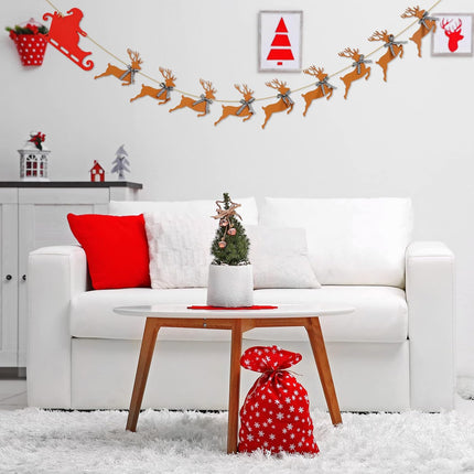 Whaline Wooden Christmas Banner Santa Sleigh and Reindeer Wood Banner Pre-Assembled Rustic Bunting Garland Sign Celebration Hanging Decorations for Xmas Party Supplies Home Decoration
