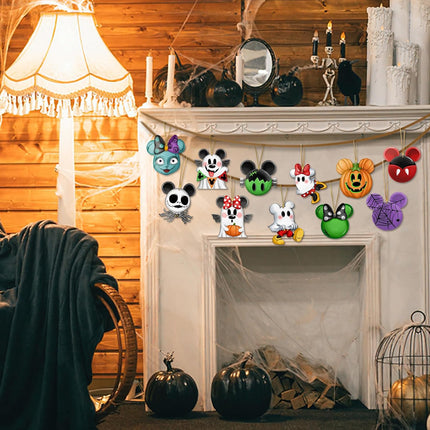 36 Pcs Halloween Cartoon Mouse Christmas Tree Ornaments, Ghost Jack O Lantern Pumpkin Sally Cardboard Tree Hanging Decorations Set, Funny Home Decor Holiday Party Supplies with Gold Rope