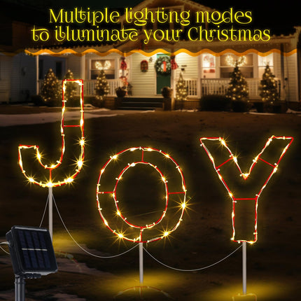 VIHOSE 3 Pcs Solar Christmas Joy Nativity Lighted Decorations Metal Joy Letters Outdoor Solar Stake Christmas Decorations Yard Joy Lighted Sign for Holiday Xmas Garden Church Eve Party Night Decor