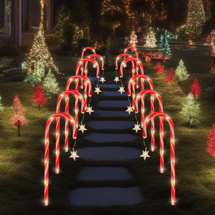 24 Pack Christmas Pathway Lights Outdoor Decorations, 8 Modes Solar Candy Cane Lights with Star, Outdoor Christmas Waterproof Stake Lights for Walkway, Yard, Porch, Garden Decor (2 x 12 Pack)