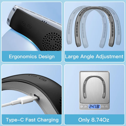 Neck Fan 4 Turbo 6000Mah Portable Neck Fan 360°Cooling Airflow Bladeless Neck Fan Usb Rechargeable With 3 Speeds Adjustment