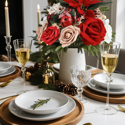 Christmas Flowers Artificial Flowers,Red Poinsettias White Rose and Greenery Deluxe Combo Set for DIY Tree Ornaments Xmas Wreath Floral Arrangements Centerpieces