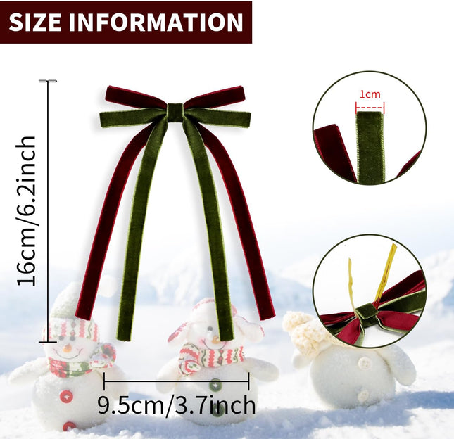 10Pcs Christmas Bows Decorations,5.9x4'' Two Tone Velvet Bow Christmas Wreath Bow for Christmas Tree Wreath Garland Wrapping Wedding Party Décor (Wine red Olive Green)