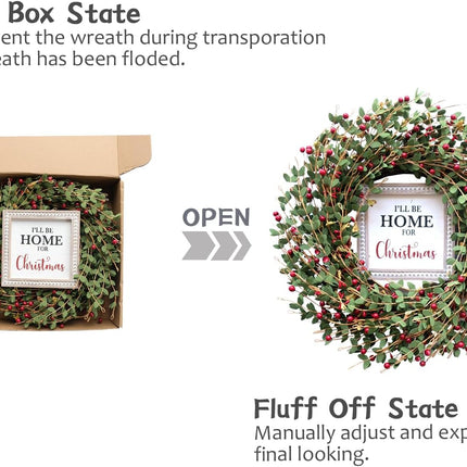 TEMPUS 20“ Christmas Wreath Artificial Berries Greens Wreath with Celebrate Christmas Sign Wreath for Front Door Wreath Home Farmhouse Holiday Party Festival Wall Decor (Red)