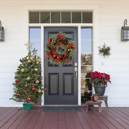 24 Inch Christmas Wreath Green Leaves Wreath for Front Door Artificial Eucalyptus Wreath with Berry and Pine Branches Christmas Decorations Indoor and Outdoor