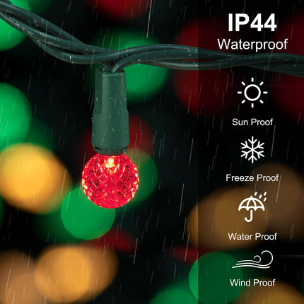 BOHON Red White and Green Christmas Lights Outdoor Faceted G15 50 LED 17ft Plug in Mini Globe String Lights Warm Waterproof Extendable Green Wire for Indoor Patio Xmas Thanksgiving Tree Decoration