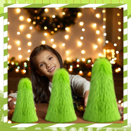 Civaner 3 Pcs Lime Green Christmas Decorations Fuzzy Elf Xmas Tree Table Decor Mini Furry Tabletop Ornaments Green Christmas Tree Table Centerpieces s for Shelf Holiday Desktop Party