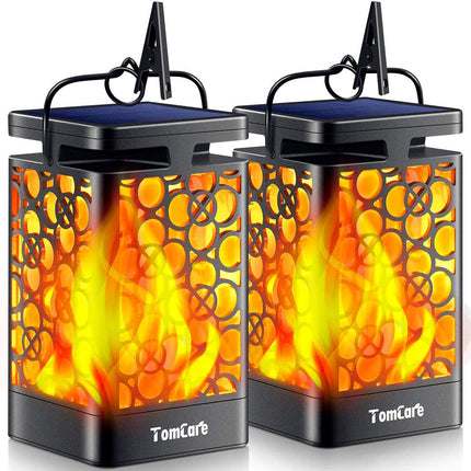 TomCare Solar Lights Outdoor d Solar Lantern Flickering Flame Outdoor Waterproof Hanging Lanterns Decorative Solar Powered Outdoor Lighting LED Christmas Lights for Patio Deck Yard, 2 Pack