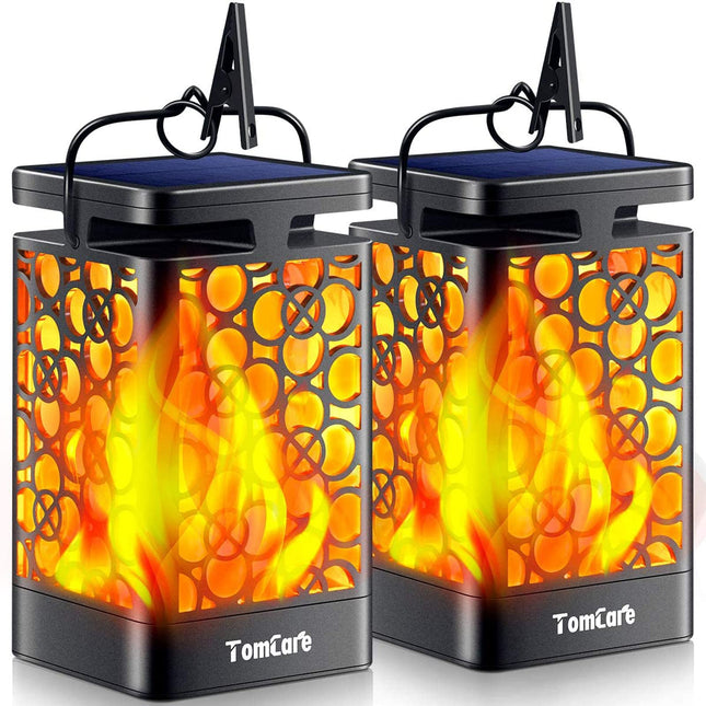 TomCare Solar Lights Outdoor d Solar Lantern Flickering Flame Outdoor Waterproof Hanging Lanterns Decorative Solar Powered Outdoor Lighting LED Christmas Lights for Patio Deck Yard, 2 Pack
