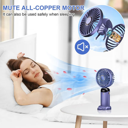 Handheld Fan, Led Power Gear Display Portable Lanyard Fan, 5 Wind Speed Adj Personal Small Desk Fan With Base, Lightweight Makeup