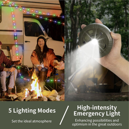 HAMLITE Camping String Lights,2 in 1 Outdoor Waterproof Portable Stowable String Light with 5 Lighting Modes(32.8Ft), USB Camping Lights, Rechargeable String Lights for Camping Yard Hiking,Christmas