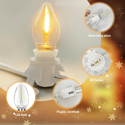C7 Christmas Accessory Cord with Three Clear Light Bulbs, LED Lights White Cord with On/Off Switch Plugs, C7 Indoor String Lights for Christmas Halloween Model Toy Craft Village House Decoration