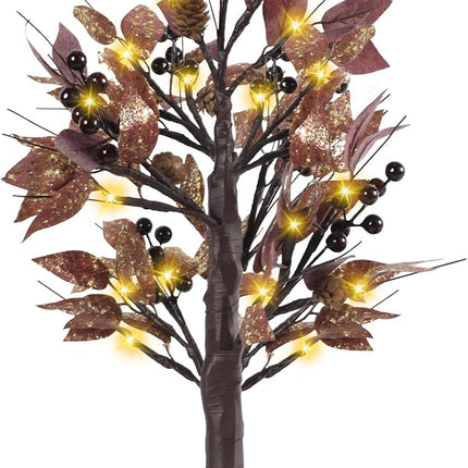 Artgar 22 Inch Mini Christmas Tree, Purple Christmas Tree, Prelit Christmas Tree, Tabletop Christmas Tree with Pinecones 24 LED Warm Lights for Home, Tabletop, Indoor, Fireplace, Christmas Decorations