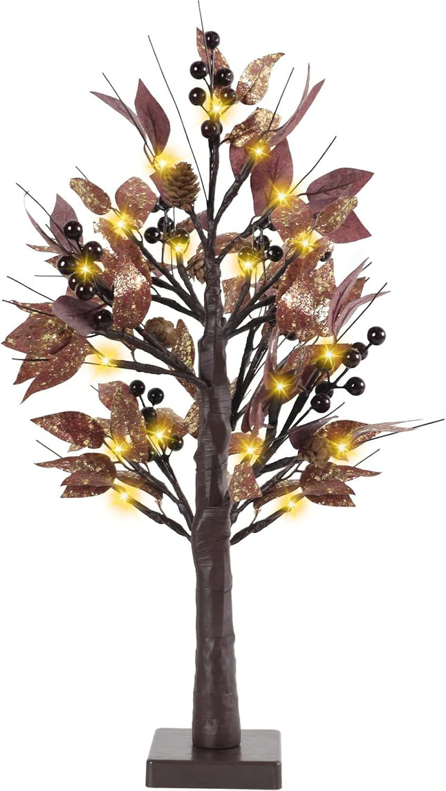 Artgar 22 Inch Mini Christmas Tree, Purple Christmas Tree, Prelit Christmas Tree, Tabletop Christmas Tree with Pinecones 24 LED Warm Lights for Home, Tabletop, Indoor, Fireplace, Christmas Decorations