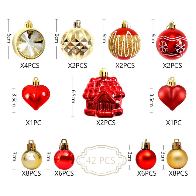 42pcs Christmas Ornament Set, Classic Red and Gold Shatterproof Decorative Hanging Balls for Xmax Tree Wreath and Garland Decoration