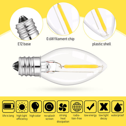 Macarrie 100 Pack C7 LED Night Light Bulb, E12 Chandelier Base, 0.6W Equivalent to 7W, Warm White 2700K, Night Light Bulbs Waterproof Replacement Bulbs for Christmas String Light (Clear)
