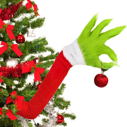 Christmas Elf Body Tree Decorations, Christmas Tree Arm, Christmas Green Monster Stole Xmas Tree Toppe, Pose-able Christmas Elf Stuffed Leg Arm and Head for Christmas Tree Hanging Ornament (2PCS)