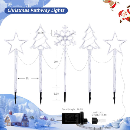 6 Pack Plug in Christmas Pathway Lights Outdoor Decorations with Timer,8 Modes White Xmas Snowflake Waterproof Led Garden Stake Lights for Walkway Porch Yard Lawn Holiday Decor