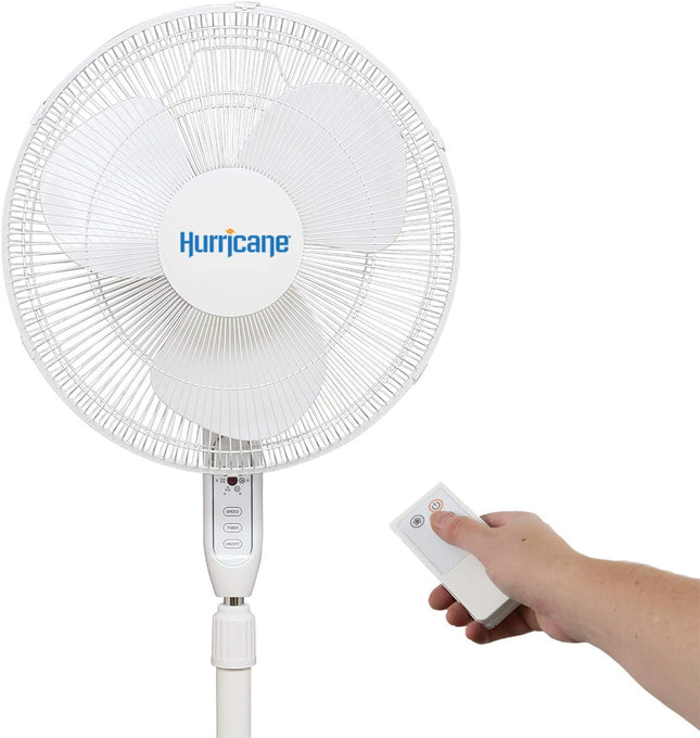 Hurricane 16 Supreme Oscillating Stand Fan W/Remote 3 Speed High Effeciency Motor Runs 1201 Cfm On High 90 Degree Side To Side