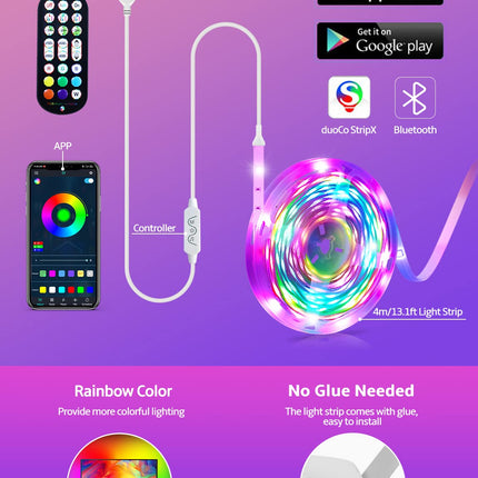 MATICOD LED Lights for TV Led Backlight, 13.1ft RGB Led Strip Lights for TV Lights Behind, USB Led Light Strip for 45-60in TV, Bluetooth APP Control Music Sync Strip Lighting for Christmas Decorations