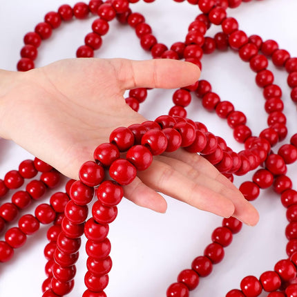 Christmas Wooden Bead Garland Rustic Farmhouse Bead Garland Xmas Tree Bead Ornaments for Christmas Decorations, Total of 26 Feet (Dark Red)