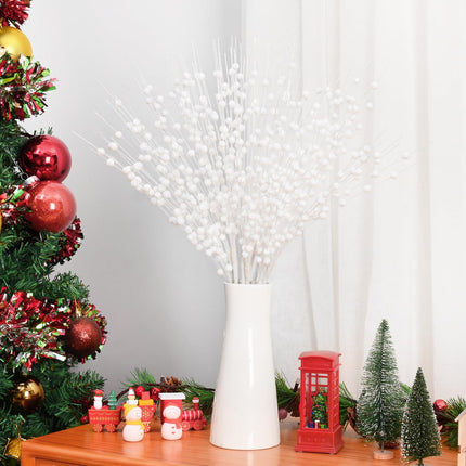 BLEUM CADE 6 Pack White Christmas Tree Decorations, 16" Glitter Berry Stems Ornaments, Christmas Picks Sticks for Christmas Tree Topper Filler Vase DIY Home Decor