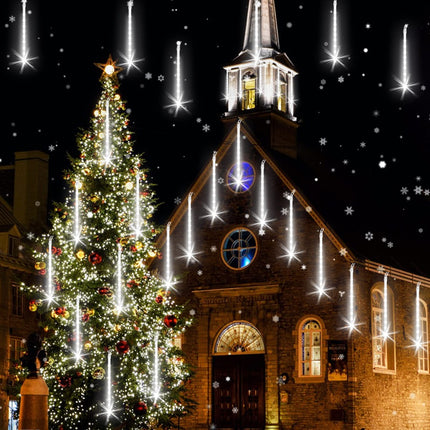 Christmas Lights Meteor Shower Rain Light Falling Rain Lights with 16 Tubes 384 LEDs Waterproof Icicle Snow Fall String Lights for Party Tree Home Patio Outdoor Decoration(16 Tubes,White)