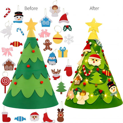 LNV DIY Felt Christmas Tree Set with 27pcs Ornaments,Montessori Felt Christmas Tree,Kids Christmas Tree Christmas Decorations for Toddlers Xmas s Small Christmas Tree Toys for Kids (Round)