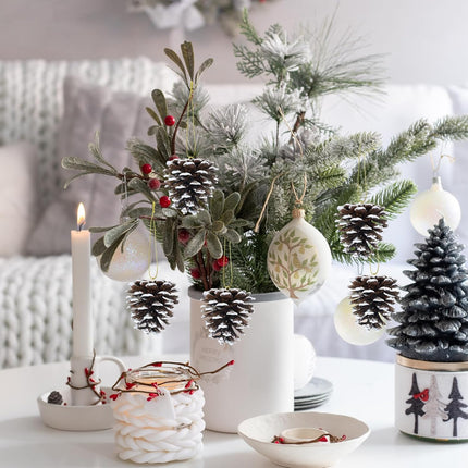 Winlyn 30 Pcs Christmas Pinecones Ornaments Frosted White Natural Pinecones Hanging with String Pinecone Christmas Tree Decorations for Winter Wedding Christmas Holiday Party DIY Craft Seasonal Wreath