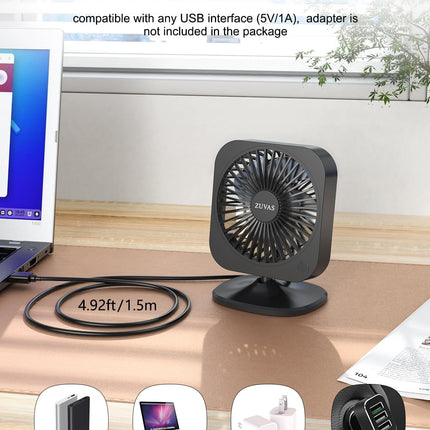 Zuvas Mini Desk Fan Small Powerful Personal Fan Strong Airflow Usb Fan 3 Speed Adjustable Table Fan 70° Tilt Electric Portable