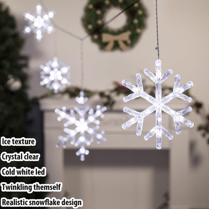 Christmas Snowflake Lights with 10 Drops, 9ft 150 LED Twinkling Cool White Icicle Christmas Lights, Waterproof Connectable Hanging Lights for Indoor Outdoor Eaves Window Curtain Porch Xmas Décoration