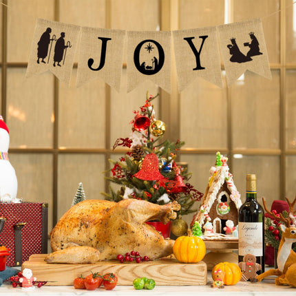 Doumeny Christmas Burlap Banner Nativity Joy Burlap Banner Nativity Scenes Bunting Banner Xmas Holiday Banner Garland Rustic Merry Christmas Hanging Banner for Year Party Home Mantel Fireplace