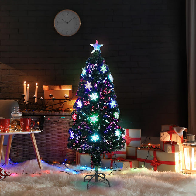 VINGLI 4ft Pre-lit Fiber Optic Artificial Christmas Tree w/Multicolor LED Lights, Snowflakes & Top Star, Small Xmas Tree with Lights Indoor Holiday Home Decoration