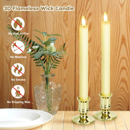 6 Pack Flameless Taper Candles with 2 Remotes, LED Fake Candles with Holders, Battery Operated Pillar 3D flame Candles of Real Wax for Home Decor, Wedding, Table, Festival, Halloween, Christmas