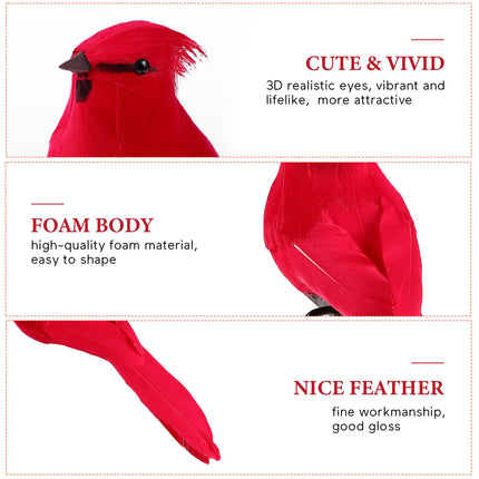 INOOMP 2Pcs Artificial Red Cardinal Birds with Clip Simulated Christmas Feathered Birds Foam Bird Adornment for Christmas Tree Ornament Birds Crafts Tree Home Outdoor Decorations