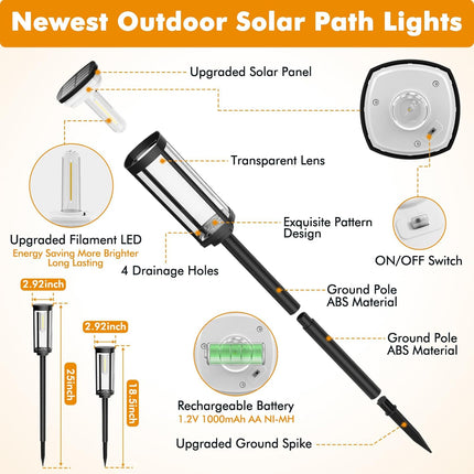 Solar Pathway Lights Outdoor 6 Pack, Bright Solar Path Light Outside Waterproof, Solar Garden Decorative Solar Powered Landscape