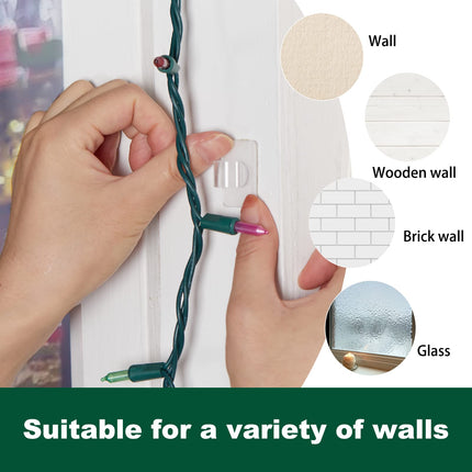 Brightown Clear Light Clips - Strongly Sticky with 50-Clips, 60-Stickers Christmas Light Clips, UV-Resistant Material, Decorate Damage- Cable Clips for Indoor Outdoor String Lights