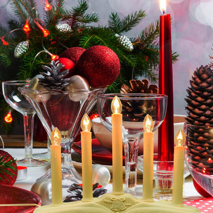 SUNSGNE 5 Light Christmas Electric Window Candles, Electric Christmas Candles with 6 C7 Clear Bulbs (1 Spare), Electric Candle Lamps with 3ft Wire, E12 Candelabra Base, Pack of 1